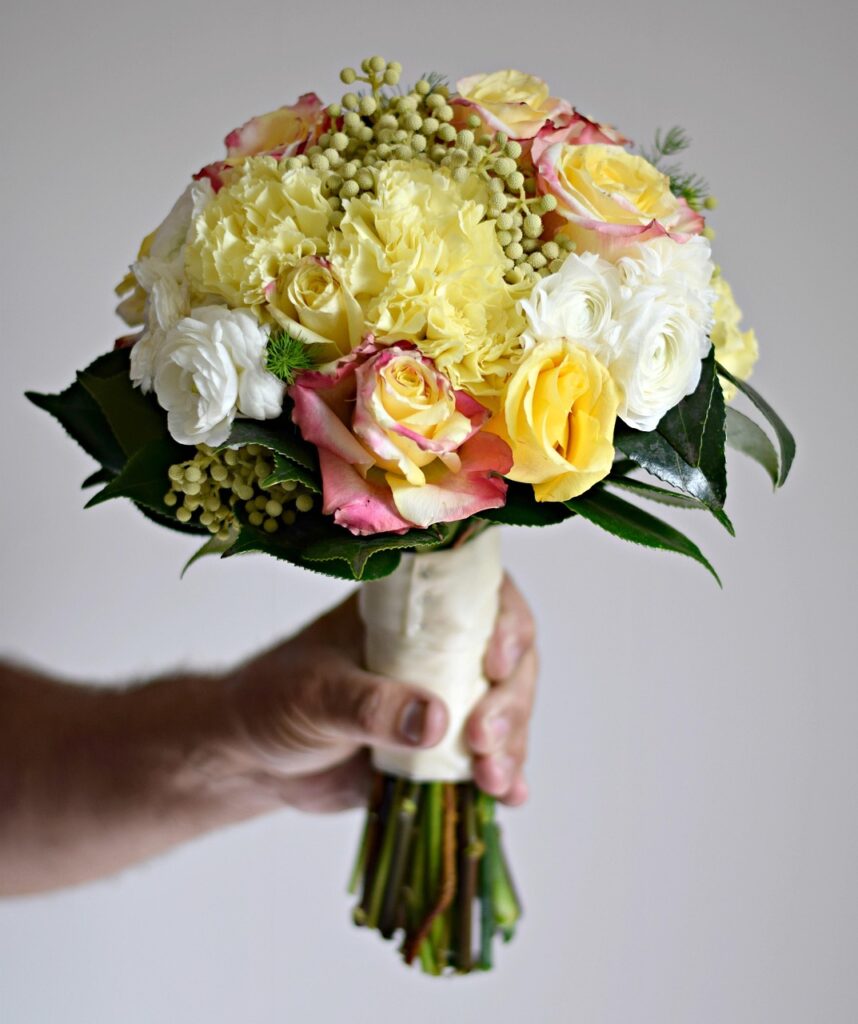 bouquet, florist, wedding, bride, rose flower, rose, posy, gray wedding